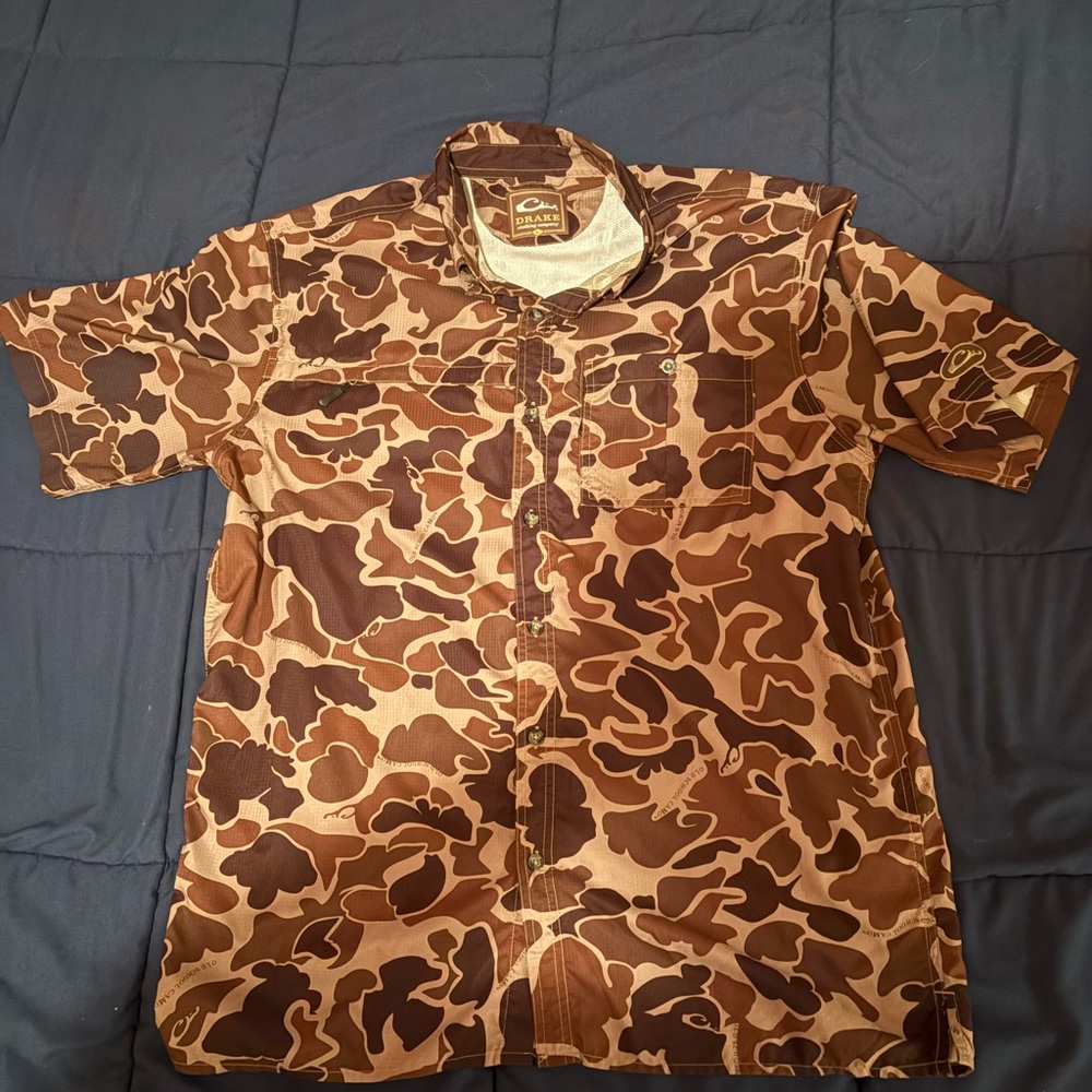 Drake waterfowl Men's Brown Camo Button Down Shirt